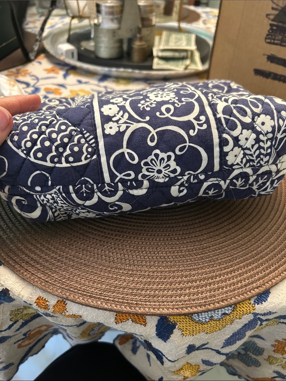 Vera Bradley Quilted Navy and White Floral Cosmetic Pouch - Picture 4 of 4